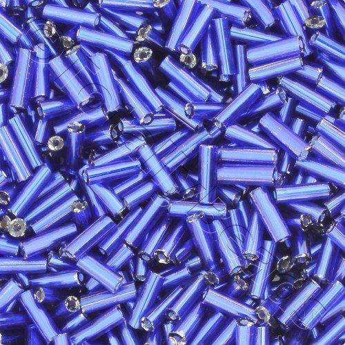 Bugle Beads 6mm - Silver Lined Dark Blue 100g