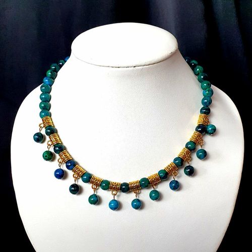 Gemstone Hanger Necklace syn chrysocolla necklace making kit — DIY set with beads and instructions for creating handmade jewelry