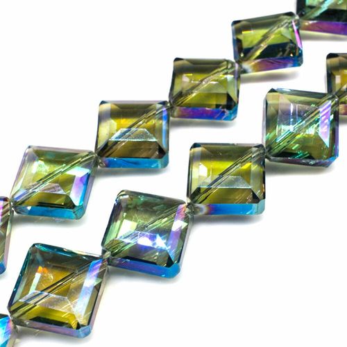 14mm crystal beads half green iris, pack of 8 — faceted for jewelry making and beadwork