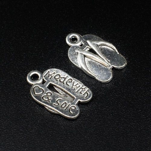 Antique Silver Metal Charm Flipflops with with sole 10pcs 1mm for jewellery making
