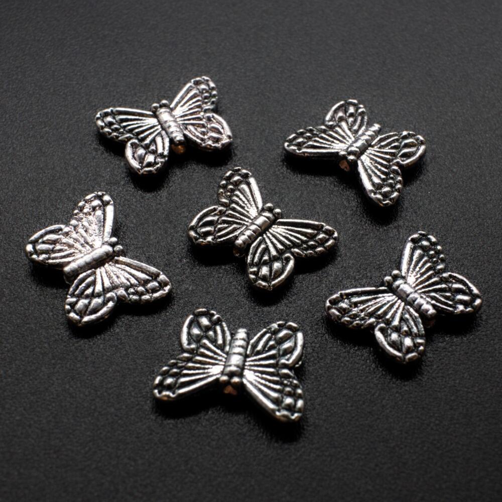 Antique Silver Metal Bead Butterfly 14mm 20pcs for jewellery making