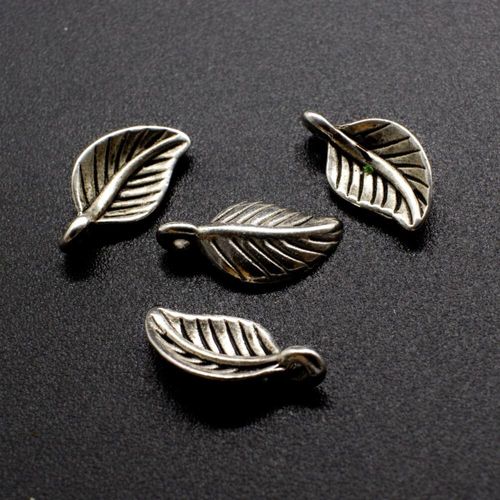 Antique Silver Metal Charm Leaf 14mm 15pcs for jewellery making