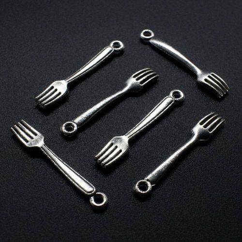 Antique Silver Metal Charm Cutlery Fork 27mm 12pc 12 Pieces for jewellery making