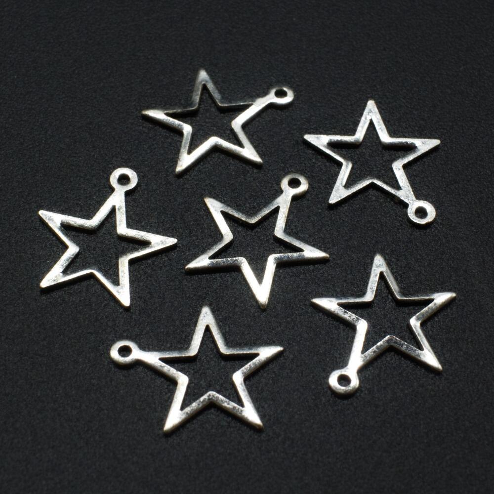 Iron Silver Charm Star Hollow 13mm 50pcs for jewellery making