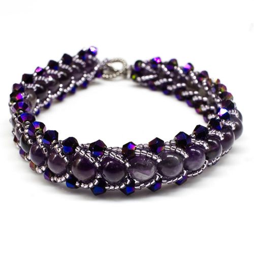 Gemstone Flat Spiral Bracelet Makes 2 amethyst bracelet making kit — DIY set with beads and instructions for creating handmade jewelry