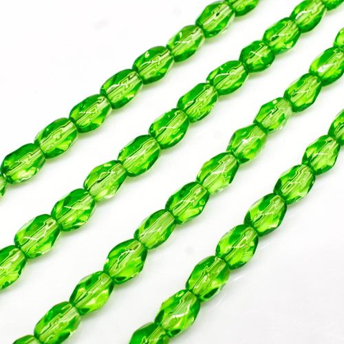 Glass Beads 5mm Facet Rice Green 14" String for jewellery making