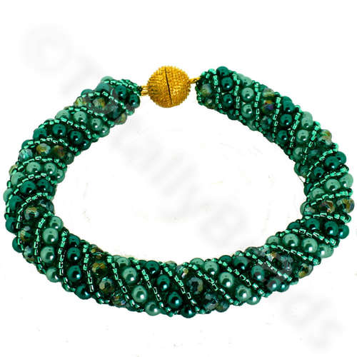 Russian Spiral 2 Necklace Bracelet emerald green bracelet making kit — DIY set with beads and instructions for creating handmade jewelry