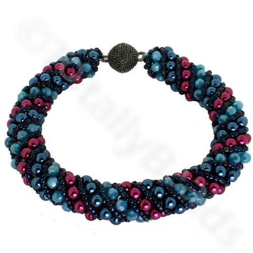 Russian Spiral 2 Necklace Bracelet blue pink bracelet making kit — DIY set with beads and instructions for creating handmade jewelry