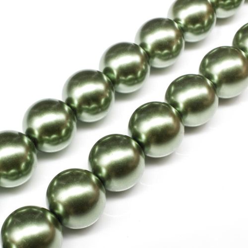 Glass Pearl Round Beads 14mm Olive for jewellery making
