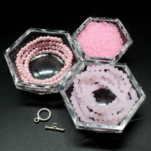 Crystal Flower Bracelet Makes 2 pink bracelet making kit — DIY set with beads and instructions for creating handmade jewelry