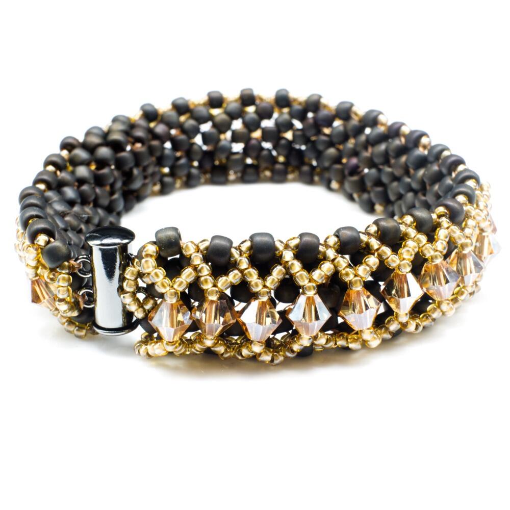 Crystal Lattice Bracelet amber brown bracelet making kit — DIY set with beads and instructions for creating handmade jewelry