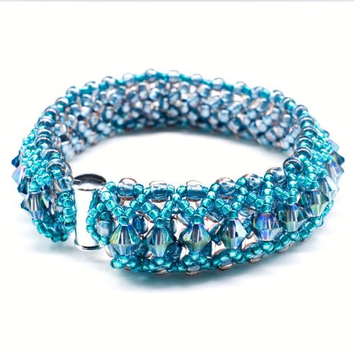 Crystal Lattice Bracelet blue teal bracelet making kit — DIY set with beads and instructions for creating handmade jewelry