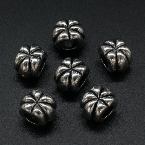 Ant. Silver Charm Bead 6 Segment 11mm Large Hole 1pc for jewellery making