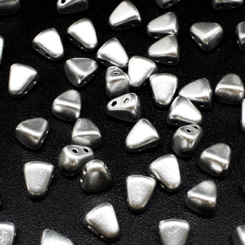 Czech glass Rulla beads bit czech glass beads 30pcs - matte metallic silver — two-hole beads for jewelry making and bead weaving