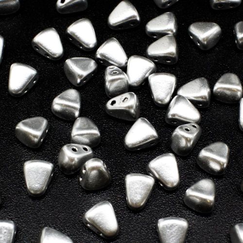 Czech glass Rulla beads bit czech glass beads 30pcs - matte metallic silver — two-hole beads for jewelry making and bead weaving