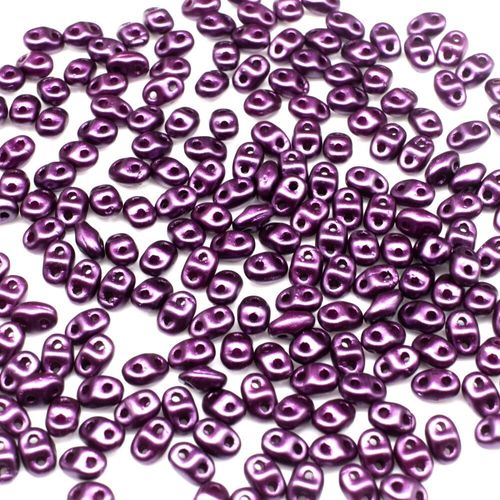 2x4mm 5g Czech glass Rulla beads pearl coat purple velvet — two-hole beads for jewelry making and bead weaving