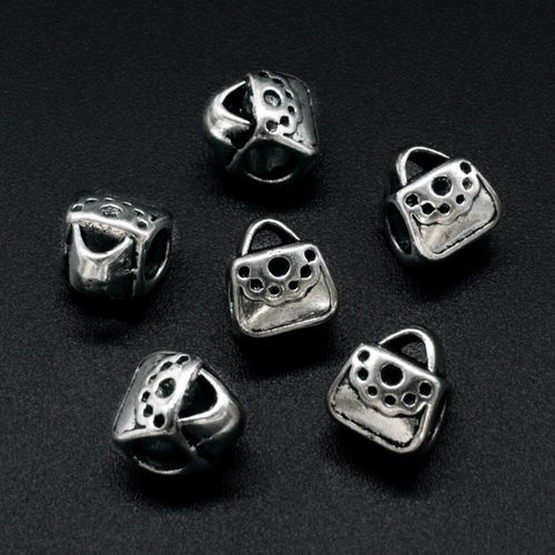 Ant. Silver Charm Bead Handbag 9mm Large Hole 1pc for jewellery making