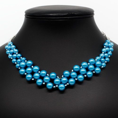 Sara Glass Pearl Necklace silver cornflower necklace making kit — DIY set with beads and instructions for creating handmade jewelry