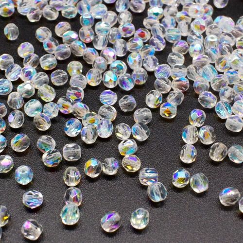 4mm Czech glass fire polished faceted beads matte crystal ab — pack of 100, high-quality faceted beads perfect for jewelry making and bea…