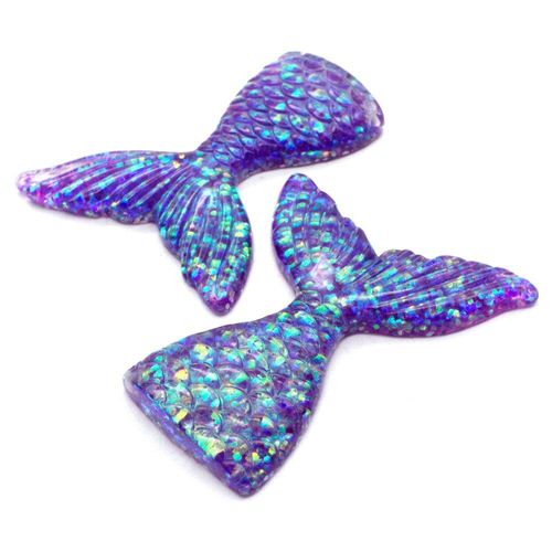 Resin Glitter Pendant / Charm Mermaid Tail 67mm Purple for jewellery making