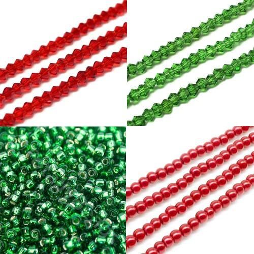 BC 2023 WK 45 Diagonal Square Stitch Bracelets Green & Red 3mm for jewellery making