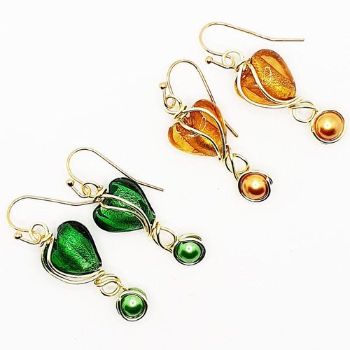 Aphrodite Silver Foil Earrings 4 Pairs gold & green earring making kit — DIY set with beads and instructions for creating handmade jewelry