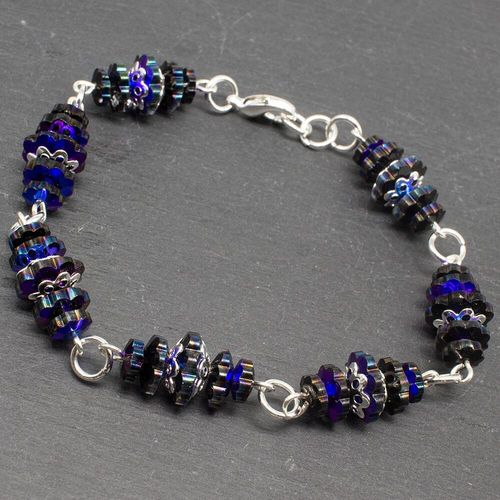 Margarita Flower Bracelets charcoal & silver bracelet making kit — DIY set with beads and instructions for creating handmade jewelry