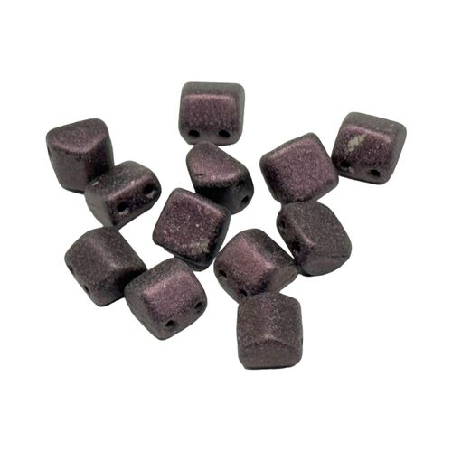 6mm Czech glass glass beads met. suede pink — pack of 25, high-quality two-hole beads ideal for jewelry making, bead weaving, and crafts