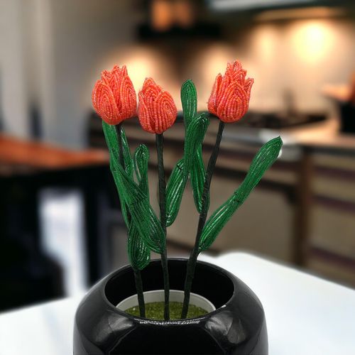 Beaded Tulips Make 6 peach jewelry making kit — DIY set with beads and instructions for creating handmade jewelry