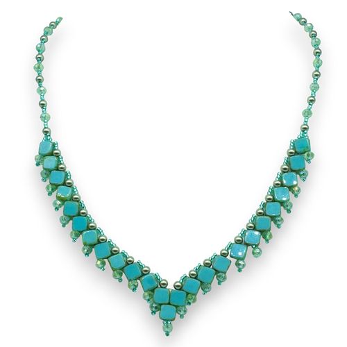 Tiffany Tile Necklace table cut turquoise picasso necklace making kit — DIY set with beads and instructions for creating handmade jewelry