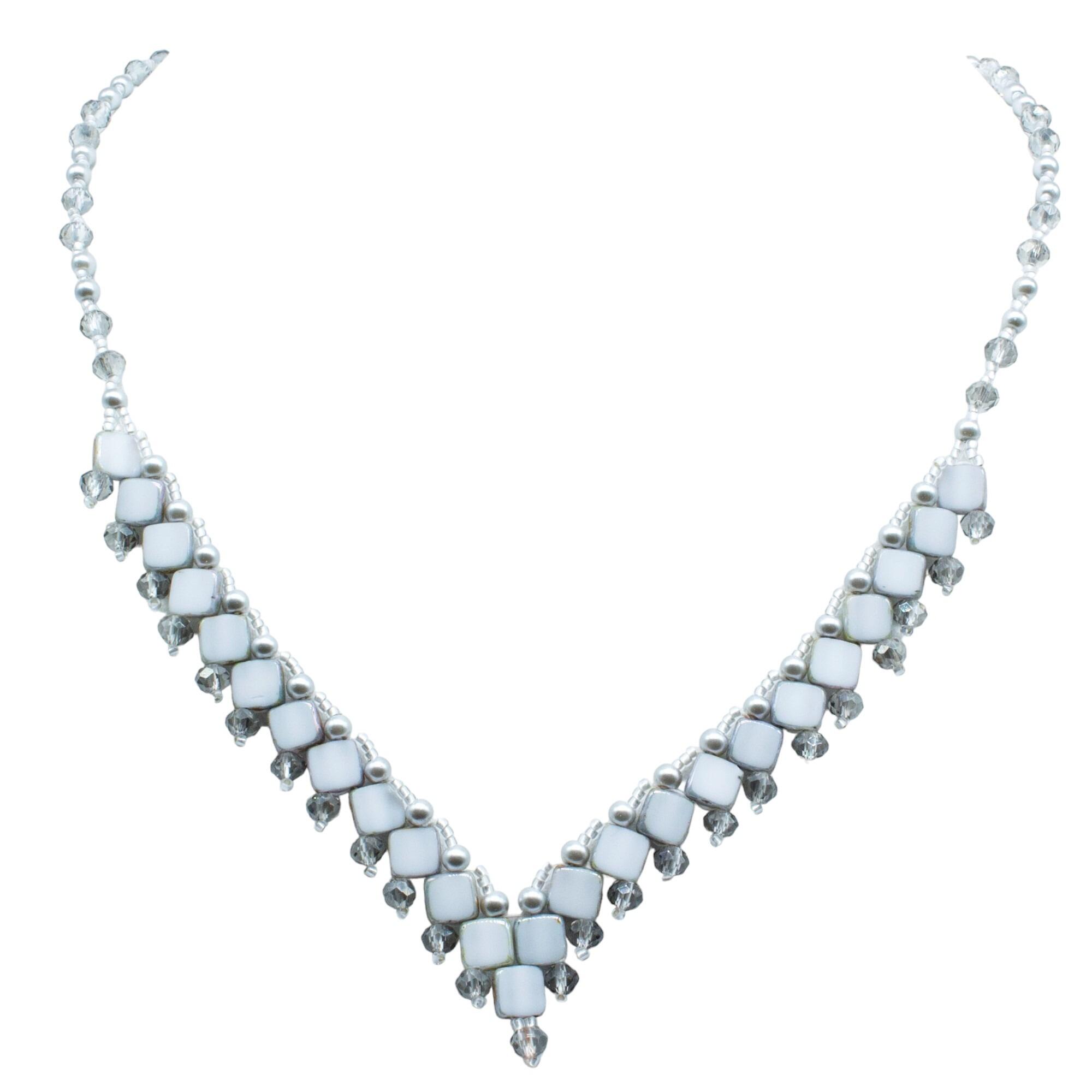 Tiffany Tile Necklace table cut silver dust necklace making kit — DIY set with beads and instructions for creating handmade jewelry