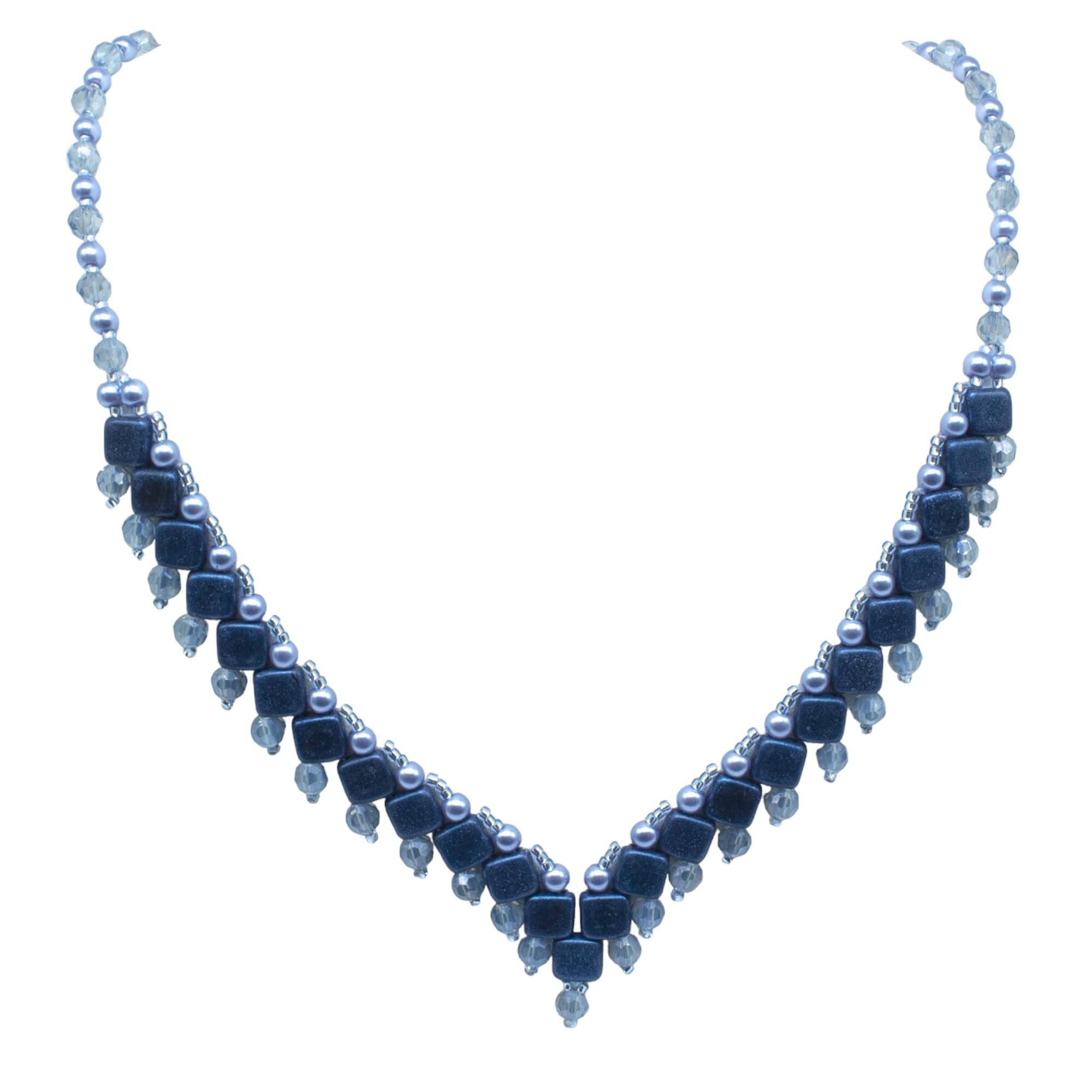 Tiffany Tile Necklaces suede blue necklace making kit — DIY set with beads and instructions for creating handmade jewelry