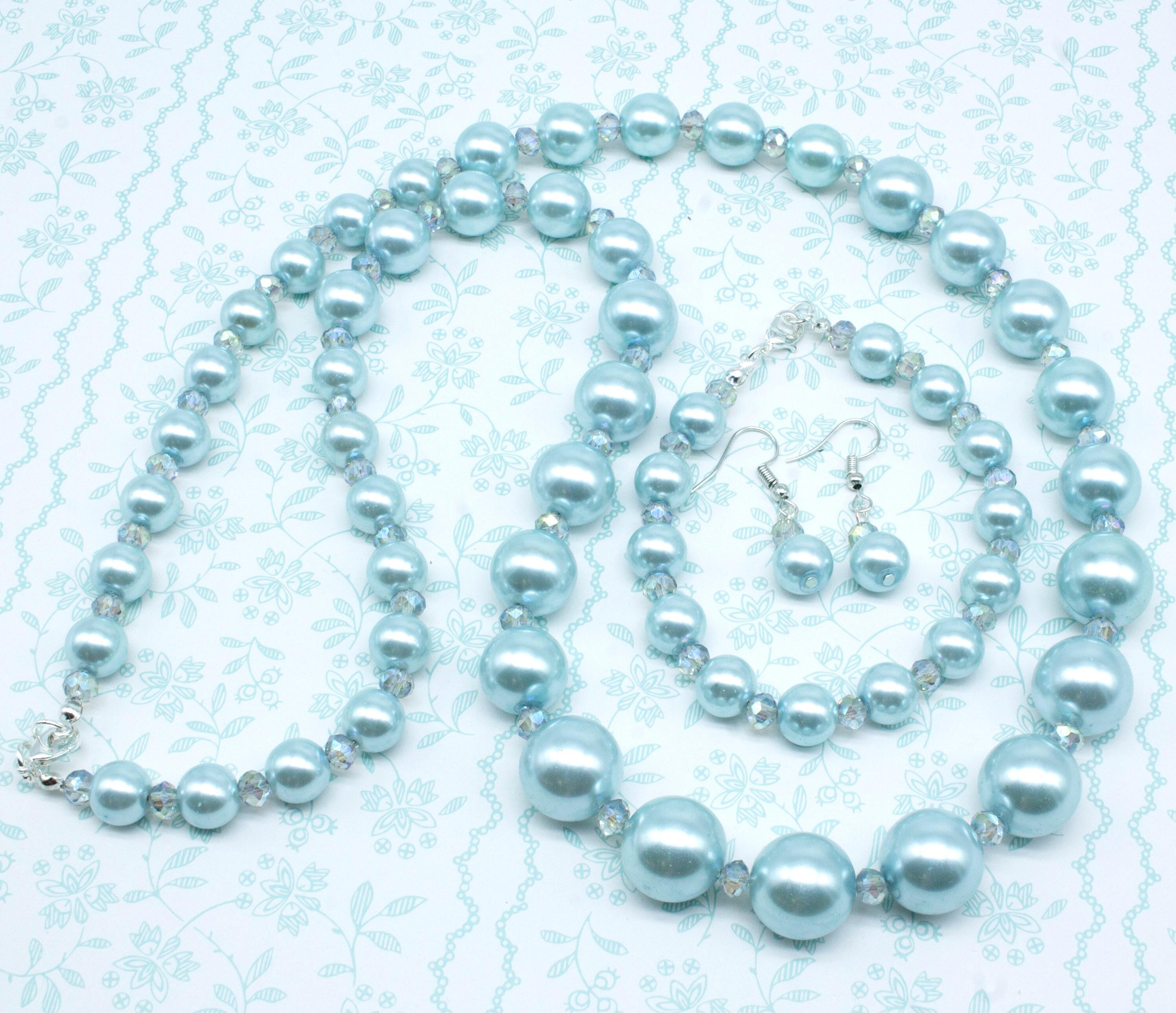 Graduated Pearl & Crystal Jewellery powder blue jewelry making kit — DIY set with beads and instructions for creating handmade jewelry