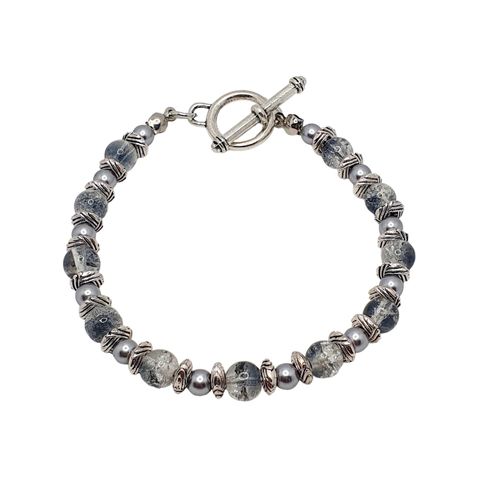 Clio Crackle Bracelets Makes 4 grey bracelet making kit — DIY set with beads and instructions for creating handmade jewelry