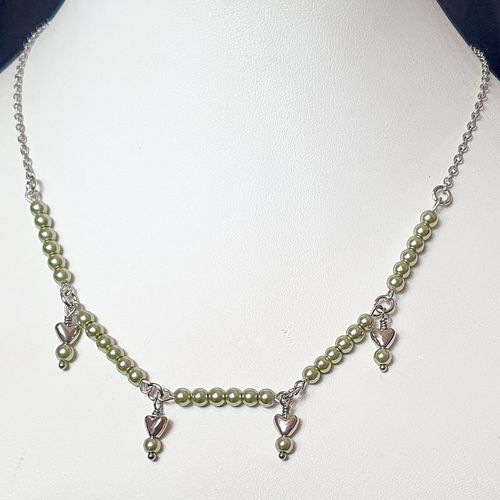 Cordelia Heart Necklaces pale olive necklace making kit — DIY set with beads and instructions for creating handmade jewelry
