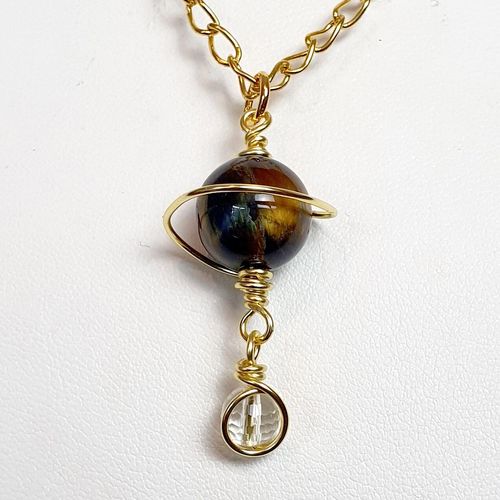 Andromeda Planet Pendant & Earrings tiger eye earring making kit — DIY set with beads and instructions for creating handmade jewelry