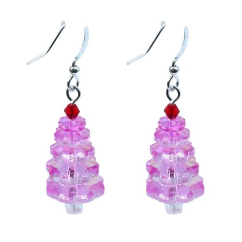 Margarita Christmas Tree Earrings Kit V2 pink ab earring making kit — DIY set with beads and instructions for creating handmade jewelry