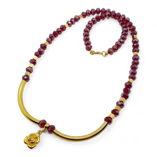 Justine Crystal Necklace red shimmer necklace making kit — DIY set with beads and instructions for creating handmade jewelry