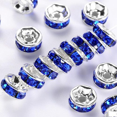 Diamante Spacer Rondelle Beads 6mm Silver Sapphire Blue 25pc 25 Pieces for jewellery making