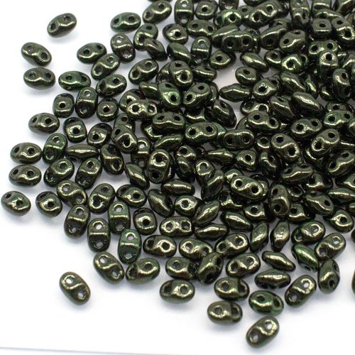 2x4mm 5g Czech glass Rulla beads luster metallic olivine — two-hole beads for jewelry making and bead weaving