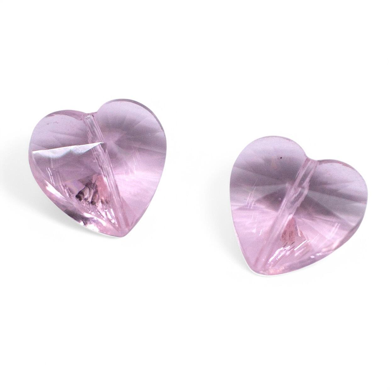 Crystal Heart 14mm 2pc Pink 2 Pieces for jewellery making