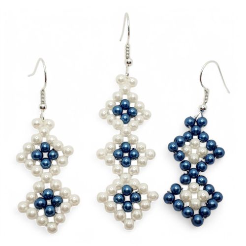 Yvette Pearl Earrings white & blue earring making kit — DIY set with beads and instructions for creating handmade jewelry