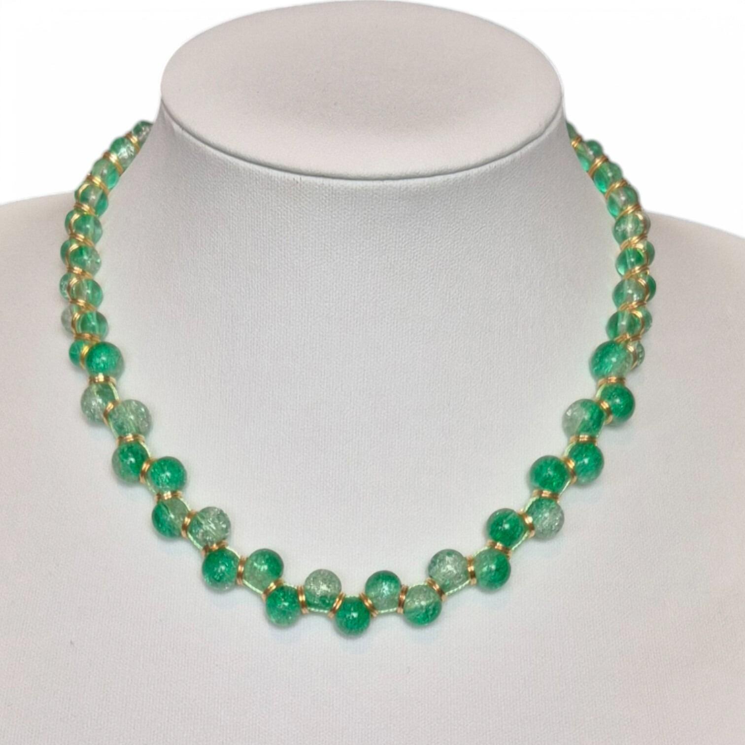 Crackle Trellis Necklace Makes 2 green necklace making kit — DIY set with beads and instructions for creating handmade jewelry