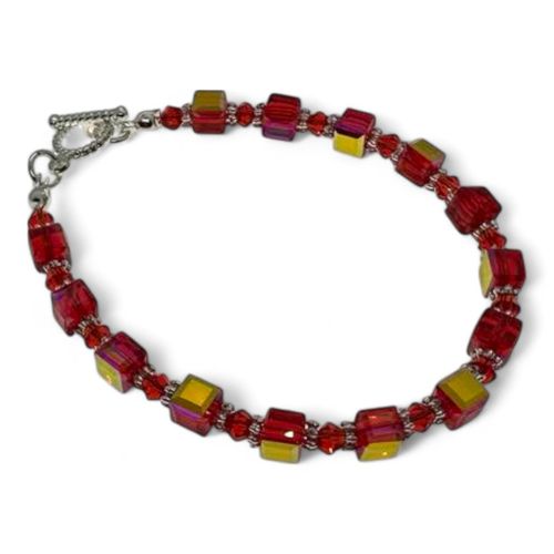 Alice Crystal Bracelet Makes 2 christmas red silver bracelet making kit — DIY set with beads and instructions for creating handmade jewelry
