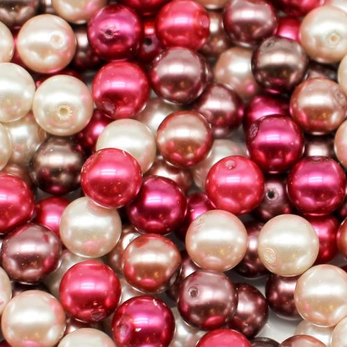 Glass Pearl Round Beads 10mm Pink Flower Mix 80pcs for jewellery making