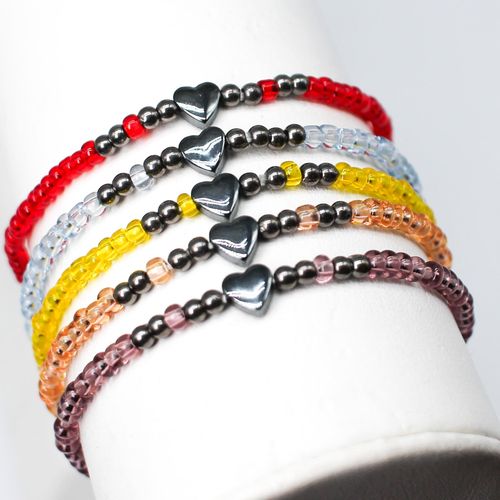 Rainbow Heart Bracelets Makes 60+ Transparent Hematite bracelet making kit — DIY set with beads and instructions for creating handmade je…