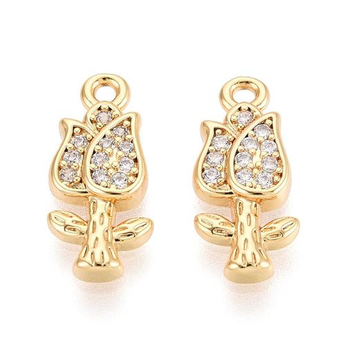 Brass CZ Tulip Charm 15mm Gold 1pc for jewellery making