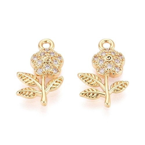 Brass CZ Rose Charm 8mm Gold 1pc for jewellery making