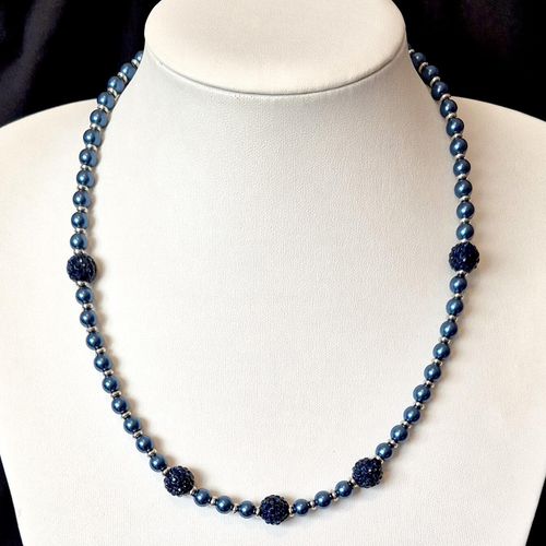 Shamballa Pearl Necklace Denim Blue for jewellery making