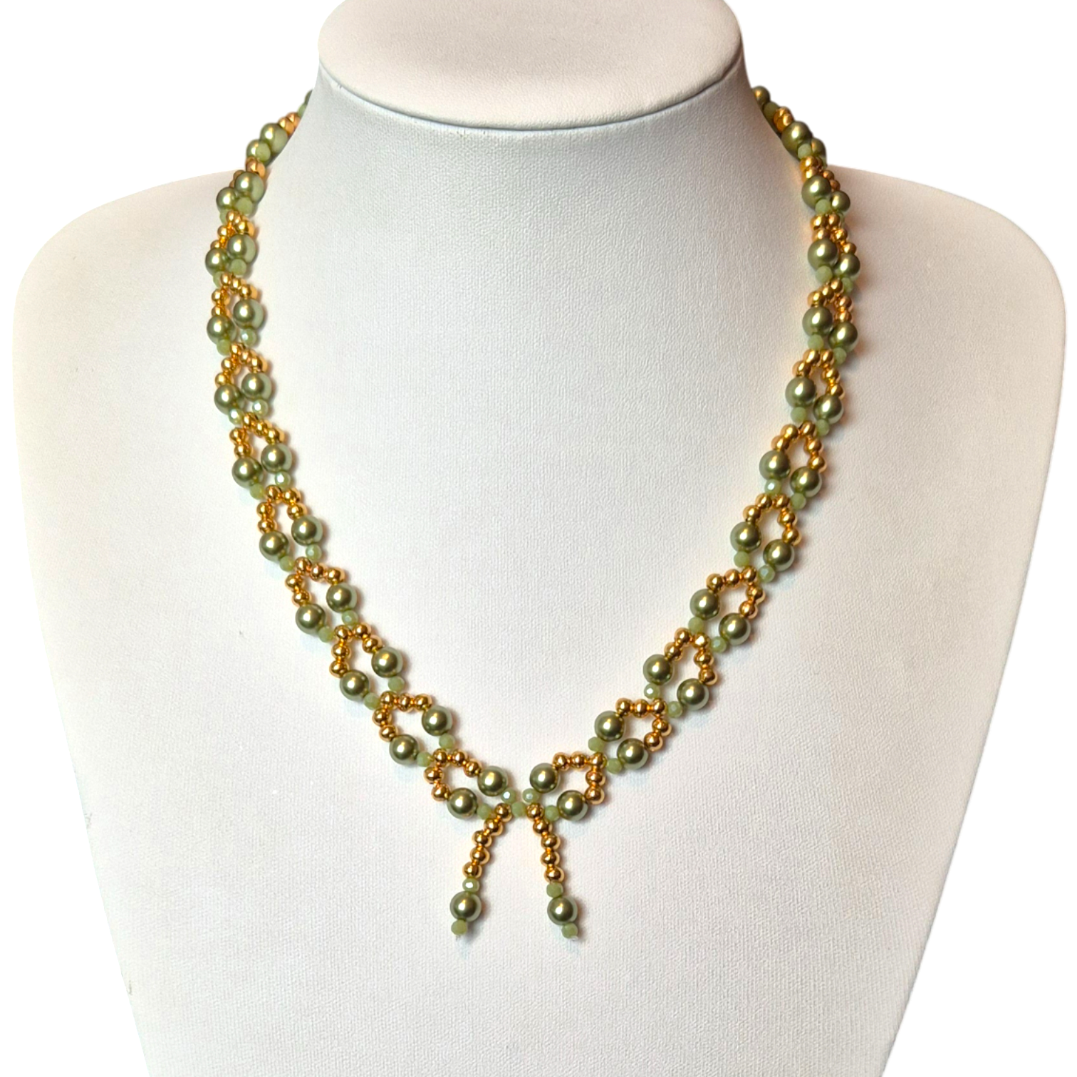 Bow Pearl Necklace Olive for jewellery making